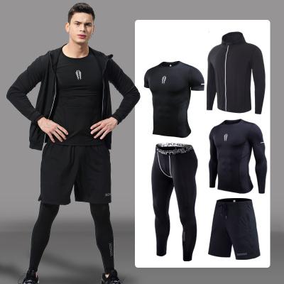 China Breathable 5 Pieces Mens Gym Wear Training Set Quick Dry Clothes Breathable Running Suits Wear Sports Running Suit For Male for sale