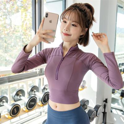 China Autumn And Winter Waist Sports Jacket Breathable Quick-drying Women's Yoga Long Sleeve Top for sale