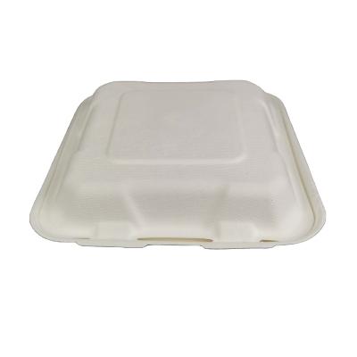 China Disposable Eco Friendly Stocked Biodegradable Manufacture Factory compostable Biodegradable Packing disposable bagasse Buger pulp paper box for sale