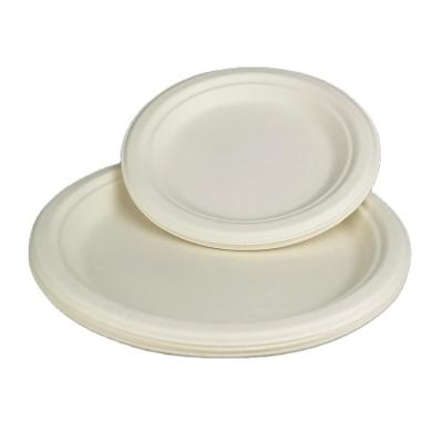 China Disposable Eco Friendly Stocked Biodegradable Biodegradable Disposable Round Nature Sugarcane Bagasse Pulp Round Plate Tableware for sale