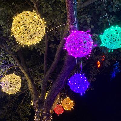 China Party Decorations and Colorful Lights Garden Villa Balcony Tree Hanging Lights Waterproof Location Lights Wholesale Led Rattan Ball Lights RGB Lanterns String for sale