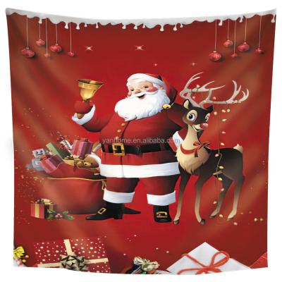 China Christmas CLASSIC Santa Tapestry Printed Red Wall hanging soft thick velvet material wall tapestries with led light for sale