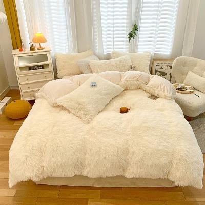 China Wholesale Warm Nondisposable Luxury White Velvet Magic Quilt Around Customized Soothing Fluffy Plush Bedspread Pet Bedspread Bedding Set for sale