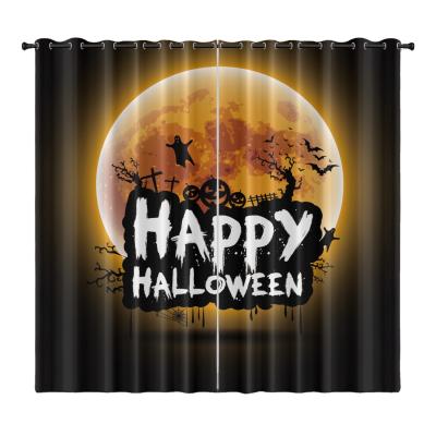 China Europe Halloween Border Series Digital Printing Blackout Black Silk Curtains for sale