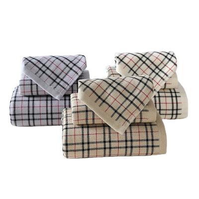 China Three-piece set factory direct sales cotton lattice towel square pure thick absorbent soft single viable towel gift bath towel for sale