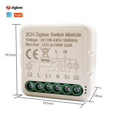 China Smart Home Switch Mini Tuya ZigBee Smart Switch Module Automation DIY Module Breaker Supports 2 Bands / Way Alexa Google Home Controls for sale