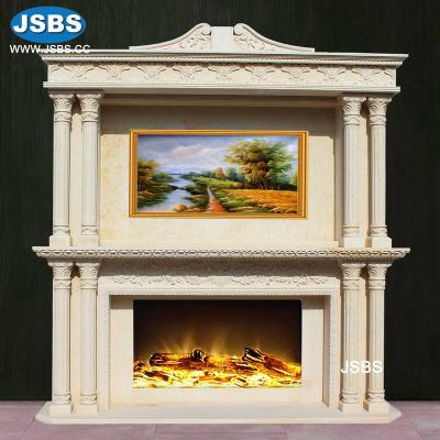 China Competitive Price Cream Modern Decorative Column Marble Indoor Fireplace Antique Design for sale