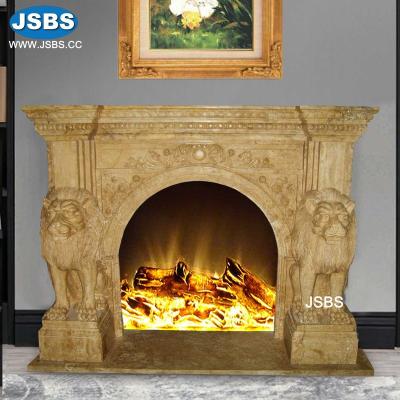 China Traditional chinese elegant stone fireplace with lions for sale