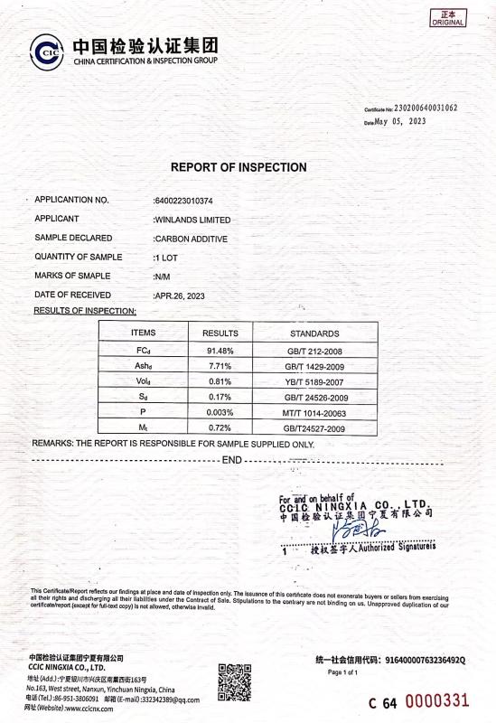 REPORT OF INSPECTION - Winlands limited