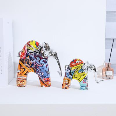 China French custom hydrographics film transfer China painting graffiti colorful water elephant figurine for home living room bedroom for sale