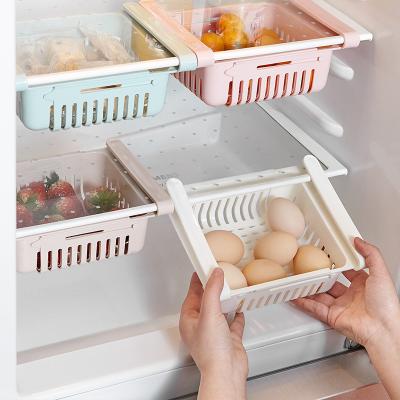 China Drawer Basket Refrigerator Traditional Adjustable Stretchable Fridge Organizer Fridge Spacer Layer Storage Rack for sale