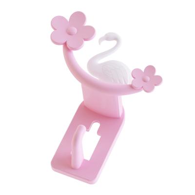 China Flamingo Shaped Self Adhesive Hook Home Viable White Pink Wall Hanging Kitchen Bathroom Door Back Decor for sale