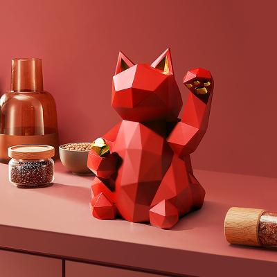 China Imitation Antique Red White Geometric Fiberglass Modern Design In Stock Resin Cat Figurines Children Toy Kids Gifts for sale