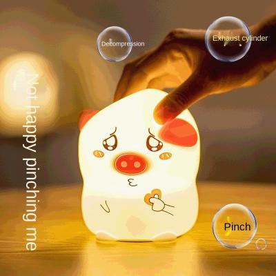 China Modern creative pig night light for children with sleep decompression pat strange light silicone atmosphere new gift light for sale