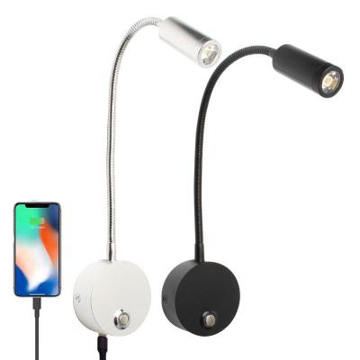 China Modern 12VLED Rv Light USB Port Charging Touch Dimming Bedside Reading Gooseneck Light for sale