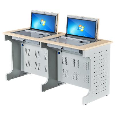 China Modern Classroom School Flip Up Computer Desk Monitor Security Box Multifunctional Flip Up Computer Desk Flip Up Desk for sale