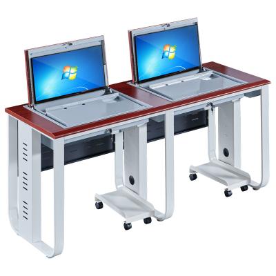 China Modern Office Furniture Computer Desk Flip Up Desktop Monitor Safe Multimedia Classroom Desk Flip Table for sale