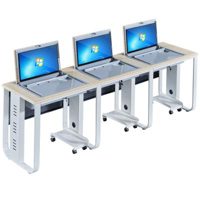 China Modern Fashion Computer Desk Suit For Multimedia Classroom Training Room Flip Table Flip Up LCD Monitor Computer Desk Safe Desk for sale