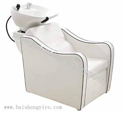 China Elegant salon backwash shampoo barber chair/white shampoo bed with legrest for sale