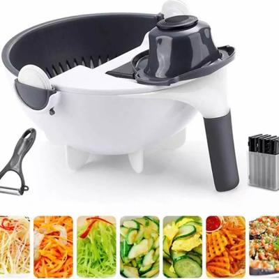 China Viable Multifunctional Kitchen Tools and Instruments Manual Rotate 9 in 1 Veggie Cutter Mandoline Slicer Vegetable Cleaver for sale