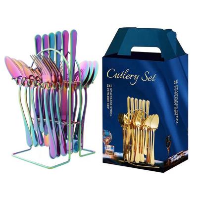 China Polished High Quality Royal Luxury Western Viable Stainless Steel Rainbow 24pcs Flatware Cutlery Sets for sale