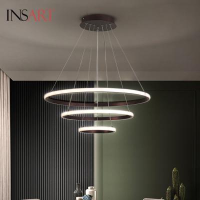 China Nordic Style Contemporary Home Office Circle Acrylic Aluminum Ring Led Ceiling Pendant Light Decorative Chandelier for sale