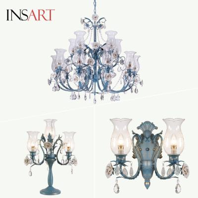 China Nordic Pastoral Living Room Crystal Glass Led Style Metal Pendant Light Chandelier for sale