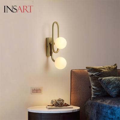 China Factory Price Modern Gold Custom Made Glass Mounted Hotel Bedroom Indoor Home Wall Lamp for sale