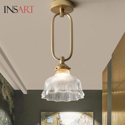 China Wholesale Surface Mounted Surface Mounted European Style Bedroom Gold Glass Ceiling Lamp for sale