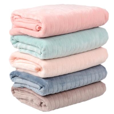 China Thick Memory Stripe Double Sided Nightgown Coral Plush Solid Color Material Flannel Home Clothing Fabric for sale