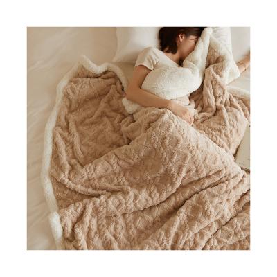 China Europe style PORTABLE sherpa fleece lamb blanket super soft 2layer solid jacquard uased for sofa for sale