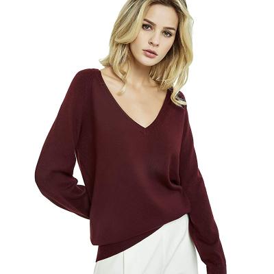 China Anti-wrinkle Women's Cashmere Wool Blended Deep V Neck Sweater Pullover Casual Fit Soft Knit Long Sleeve Pullovers for sale