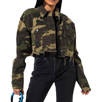 China Custom High Quality Camouflage Denim Anti-wrinkle Fashion Long Sleeves Camouflage Army Fatigue Jacket Women for sale