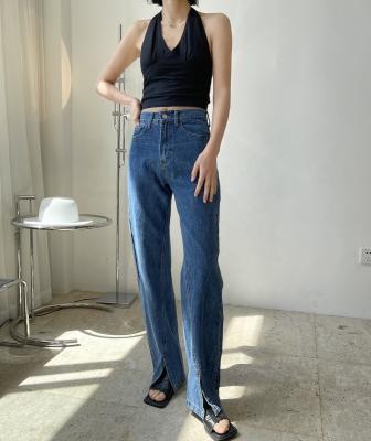 China Other new fashion summer fashion high-waist fork slit design blue straight-leg jeans loose casual pants pants women for sale