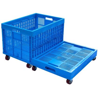 China Supermarket PE/PP Foldable Moving Tote Box with Hinge Lid and Strong Nestable Design for sale