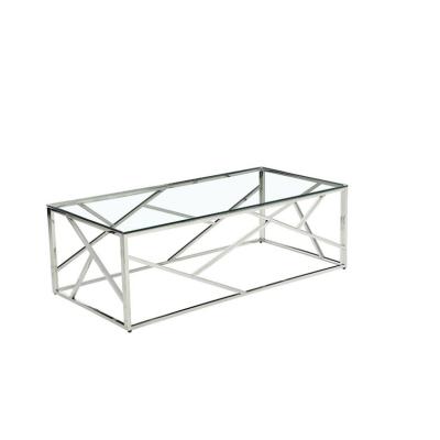 China Simple home design hot sale cocktail table stainless steel mirror glass top rectangular coffee table for sale