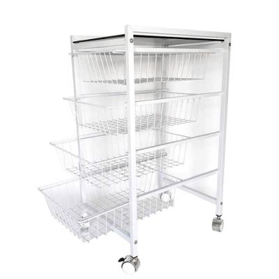 China 40*31.5*69cm workable with 4 layer tempered glass pulley drawers practical basket trolley for sale