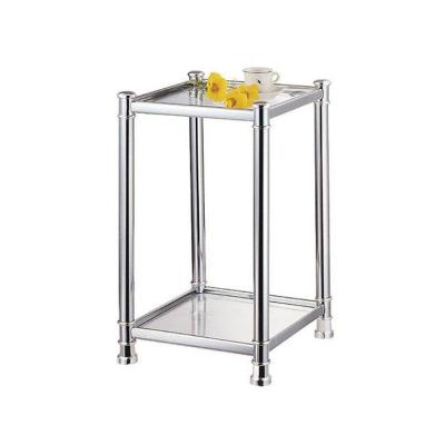 China Sustainable 34*34*50cm Square Plating Chrome 2 Layer Shelves Reinforced Glass Rack For Kitchen for sale