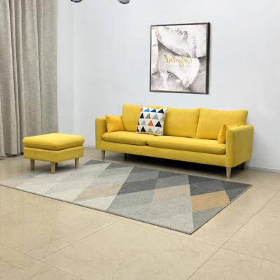 China Convertible European Style Wooden Legs Yellow Upholstery Furniture Reclinable 3 Seater Modern Fabric Couch Sectional Living Room Sofa Set for sale