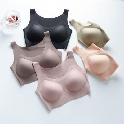 China Wholesale Seamless Sports Seamless Bra Vest Back Beauty Women Female Breasts Small Gathered Ice Silk Sleep Bra for sale