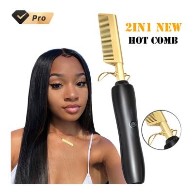 China Custom Mini Black Adjustable Heat Settings Vendor 2 in 1 Multifunctional Hair Air 500 Degree Electric Hot Comb for sale