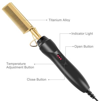 China Adjustable Heat Settings Wholesale Customize AC110V/AC240V Flat Irons Straighten Hair Straighten Electric Black Hot Comb for sale