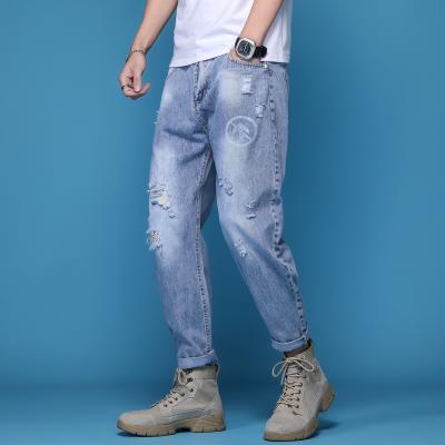 China 2021 Fashion Breathable Stretch Breathable Wholesale Cotton Distressed Denim Custom Ripped Damage Jeans For Men for sale