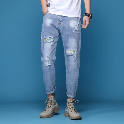 China 2020 Wholesale Broken Patch Casual Men's Breathable Ripped Jeans Fringed Streetwear Denim Pants Men for sale