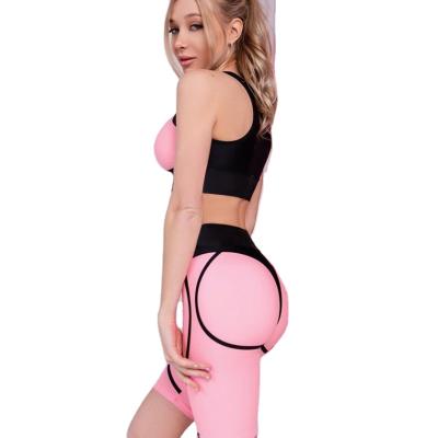 China Breathable Breathable Women Sports Outfits Casual Sports Two Piece Set For Women Gym Wear 2021 Fashion Ins Hot Pink And Black Spandex / Nylon for sale