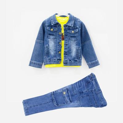 China Elastic boys full-sleeved solid color denim 3 piece jacket set boys winter clothes winter clothes for boys for sale