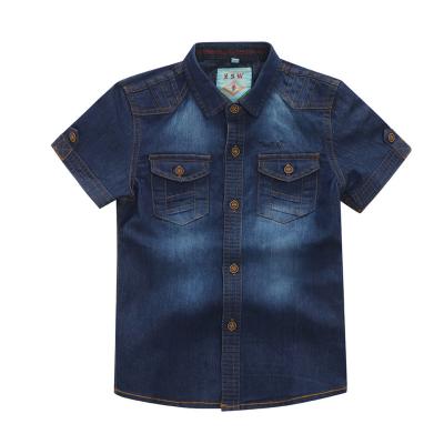 China Breathable Latest Designs Boys Clothing Shirt Kids Clothing Boys Short Sleeve Denim Shirts for sale