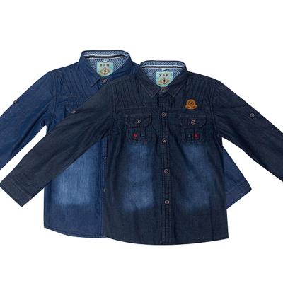 China New Design Breathable Kids Clothes Autumn Long Sleeve Denim Shirts Pockets Decoration Kids Boys Front Casual Shirts for sale