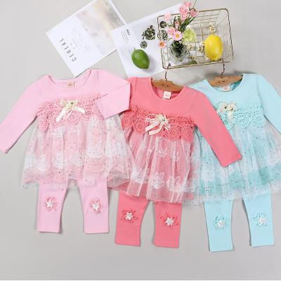 China Special Sale Breathable Little Girl Dress Baby Dresses Long Sleeved Mini Flower Desgin Dresses 2 Piece Sets for sale