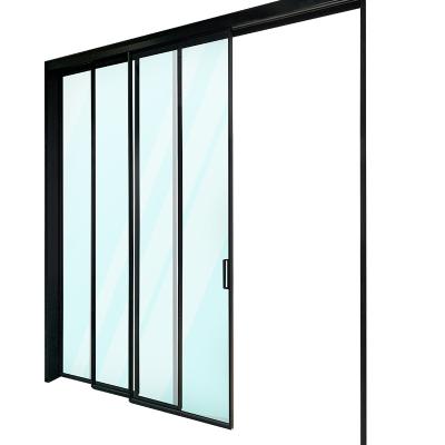 China Heat Insulation Extremely Shrink Kitchen Titanium-Magnesium Bedroom Rail Door 6063-T5 Aluminum Alloy Sliding Hanging Glass Door for sale